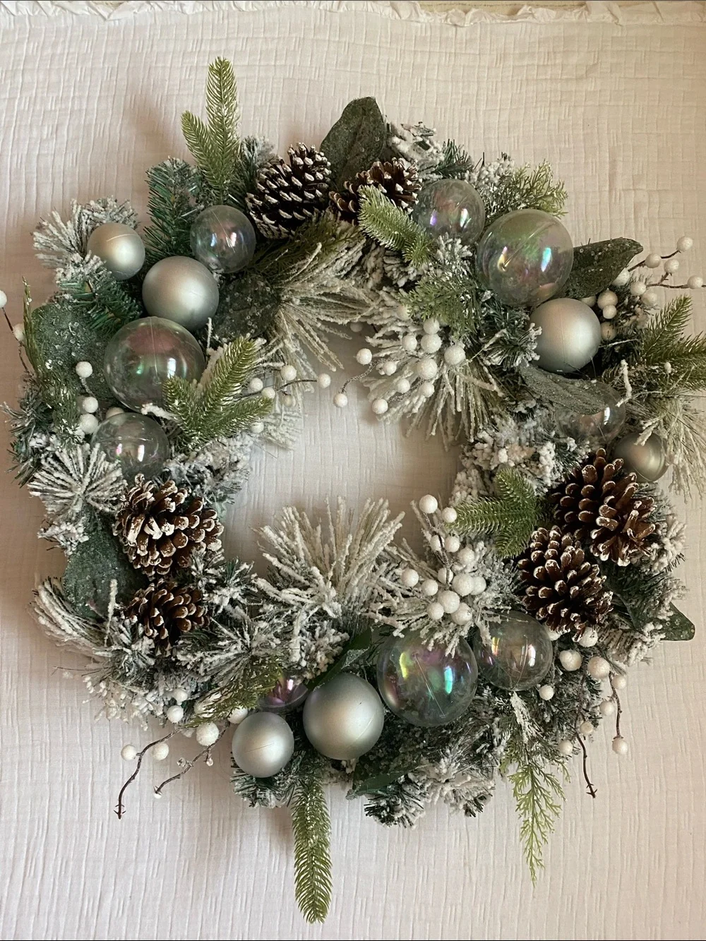 Frosted Pine Holiday Wreath with Silver Accents Everything Is Plastic